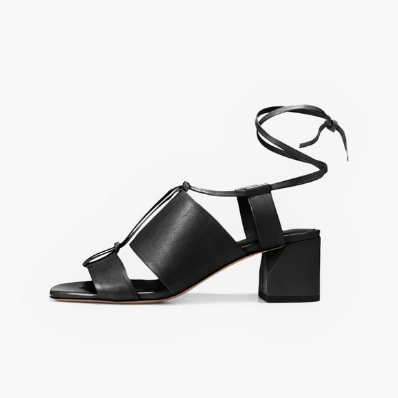 Vince Y2K Dunaway Square Toe Lace Up Black Snake Skin Leather Sandal - Picture 6 of 13